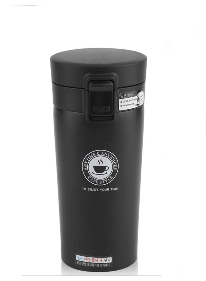 Desselan Vacuum Coffee Mug 350ML – Travel Thermal Cup with Leak-Proof Lid, Wide Mouth Stainless Steel Tumbler (Black) - Image 1