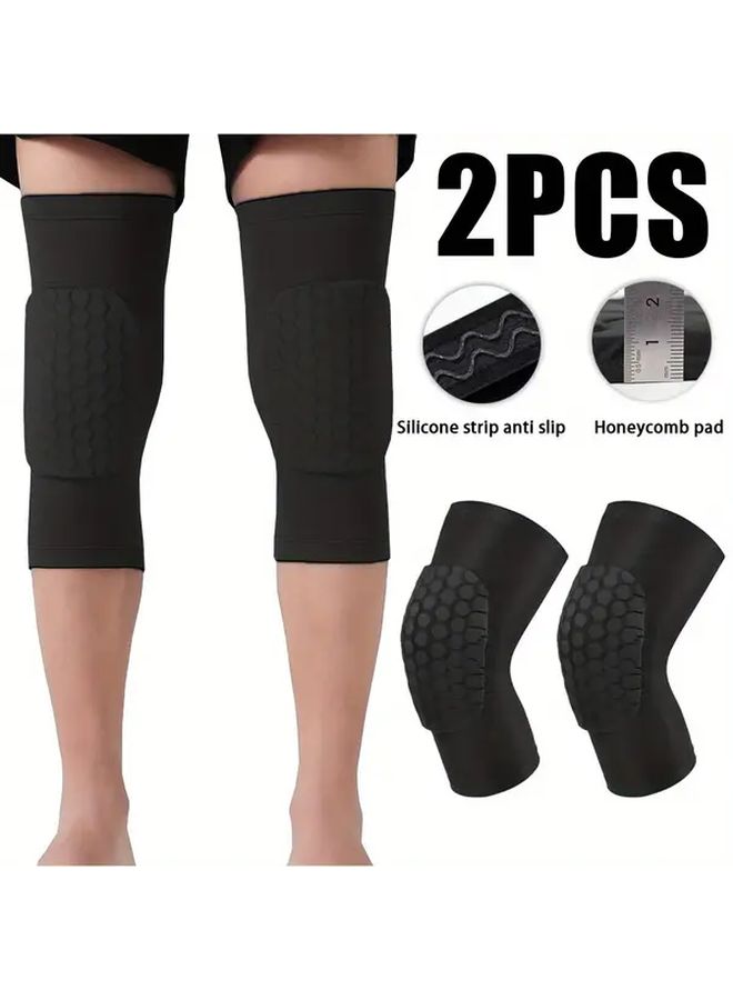 2 Pairs Unisex Short Lycra Knee Pads Sports Honeycomb Lightweight Breathable Knee Support For Basketball Football Volleyball Badminton Running Black Size S - Image 2