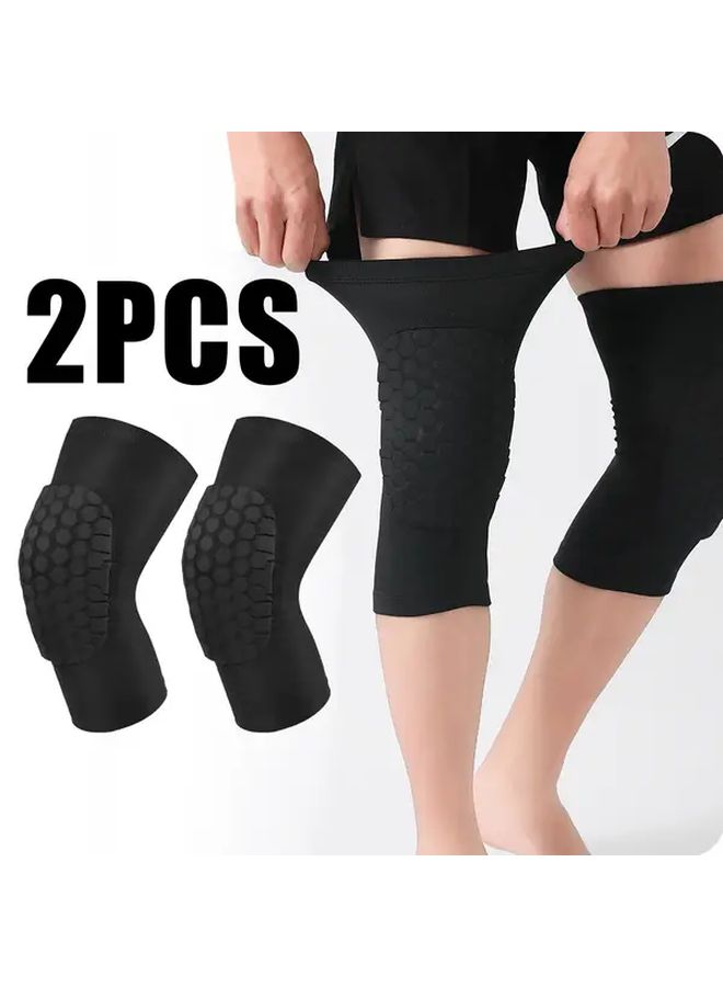 2 Pairs Unisex Short Lycra Knee Pads Sports Honeycomb Lightweight Breathable Knee Support For Basketball Football Volleyball Badminton Running Black Size S - Image 1