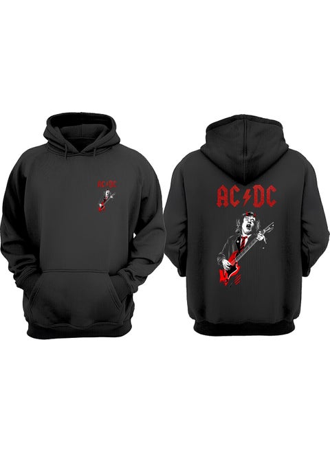 Unisex Ac Dc Metallica Guitar Red Design Front Back Printed Regular Fit Black Sweatshirt
