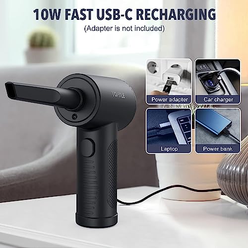 Yomile Compressed air Duster - 120000RPM 3 Speeds Electric Air Duster, 7600mAh Battery Cordless Dust Blower for Keyboard Cleaner,Rechargeable Air Blower AIC Can for Office Computers (Black, 120000RPM) - Image 5