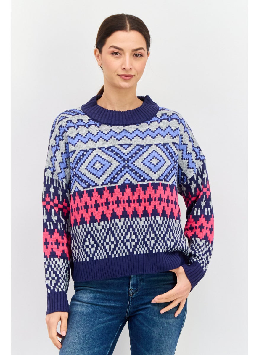 Women Round Abstract Sweater, Blue - pzsku/Z0C50A3B9364BE3D94DB1Z/45/_/1737643005/bfe54b2d-9601-46e4-95b2-fb66ee1f6472