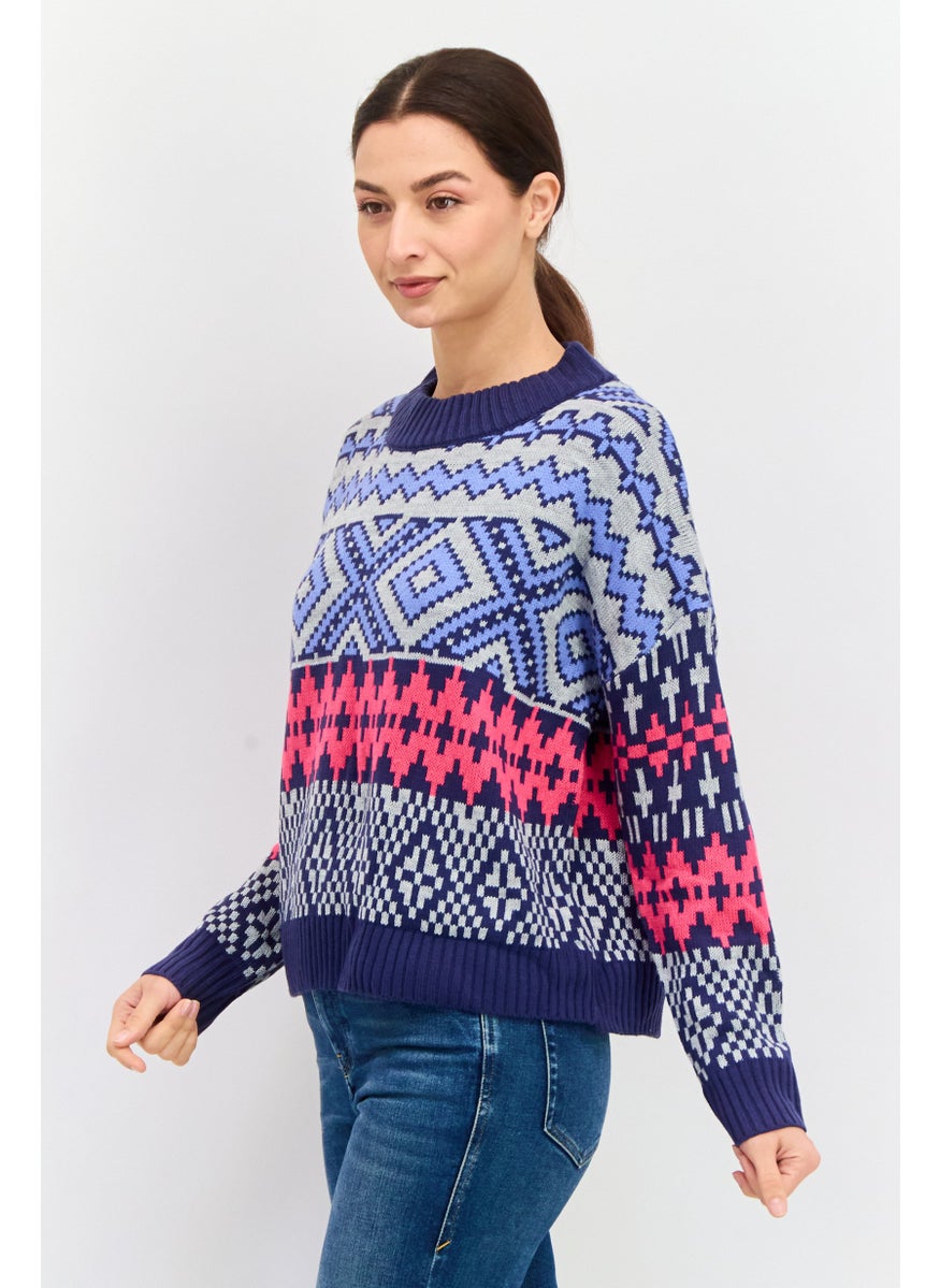 Women Round Abstract Sweater, Blue - pzsku/Z0C50A3B9364BE3D94DB1Z/45/_/1737643088/0a11a658-5224-4501-b8f3-60b2f6147894