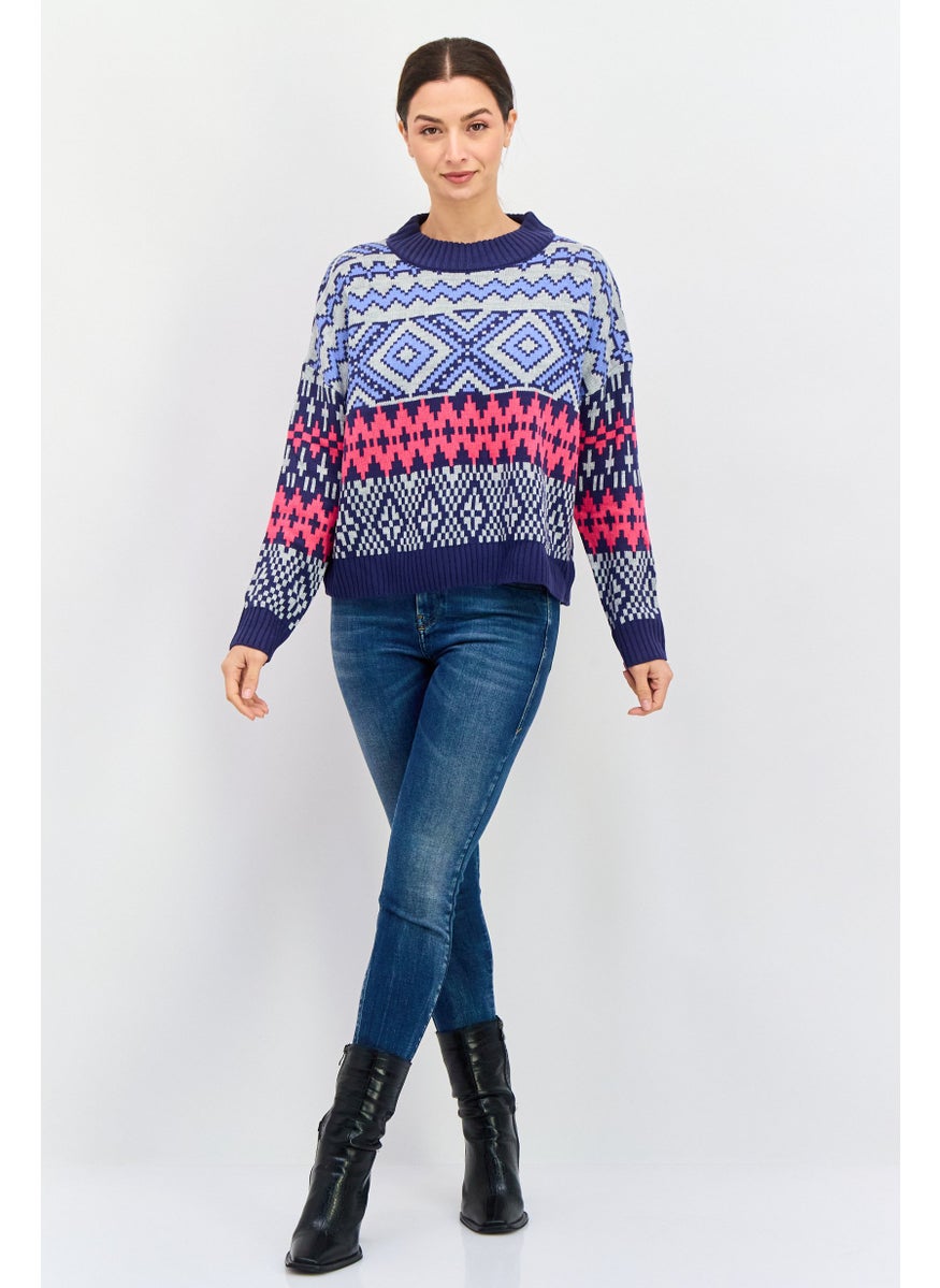 Women Round Abstract Sweater, Blue - pzsku/Z0C50A3B9364BE3D94DB1Z/45/_/1737643101/9a69e10b-f112-4773-9cdf-bf6292e66110