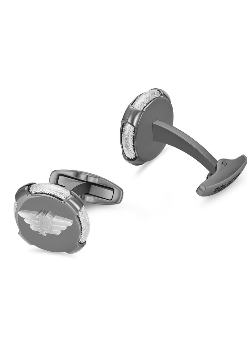 POLICE Knurl Grey Metal Stainless Steel Ring wing LogoCufflinks for Men  - Image 3