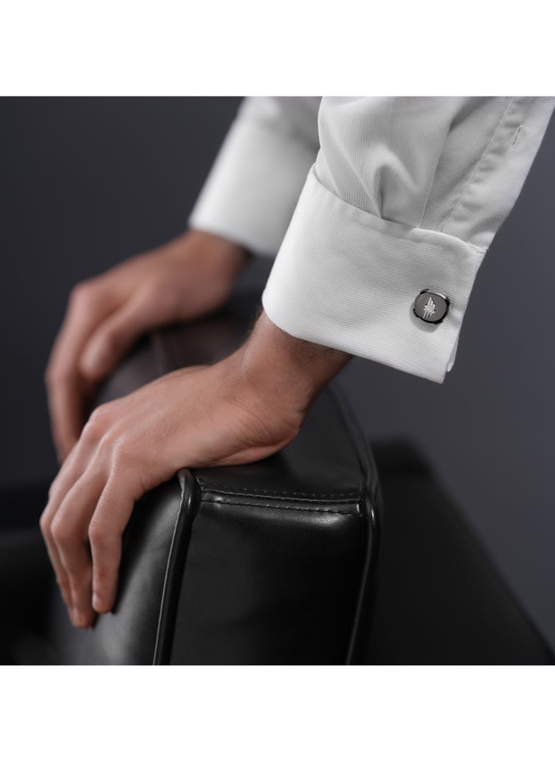 POLICE Knurl Grey Metal Stainless Steel Ring wing LogoCufflinks for Men  - Image 4