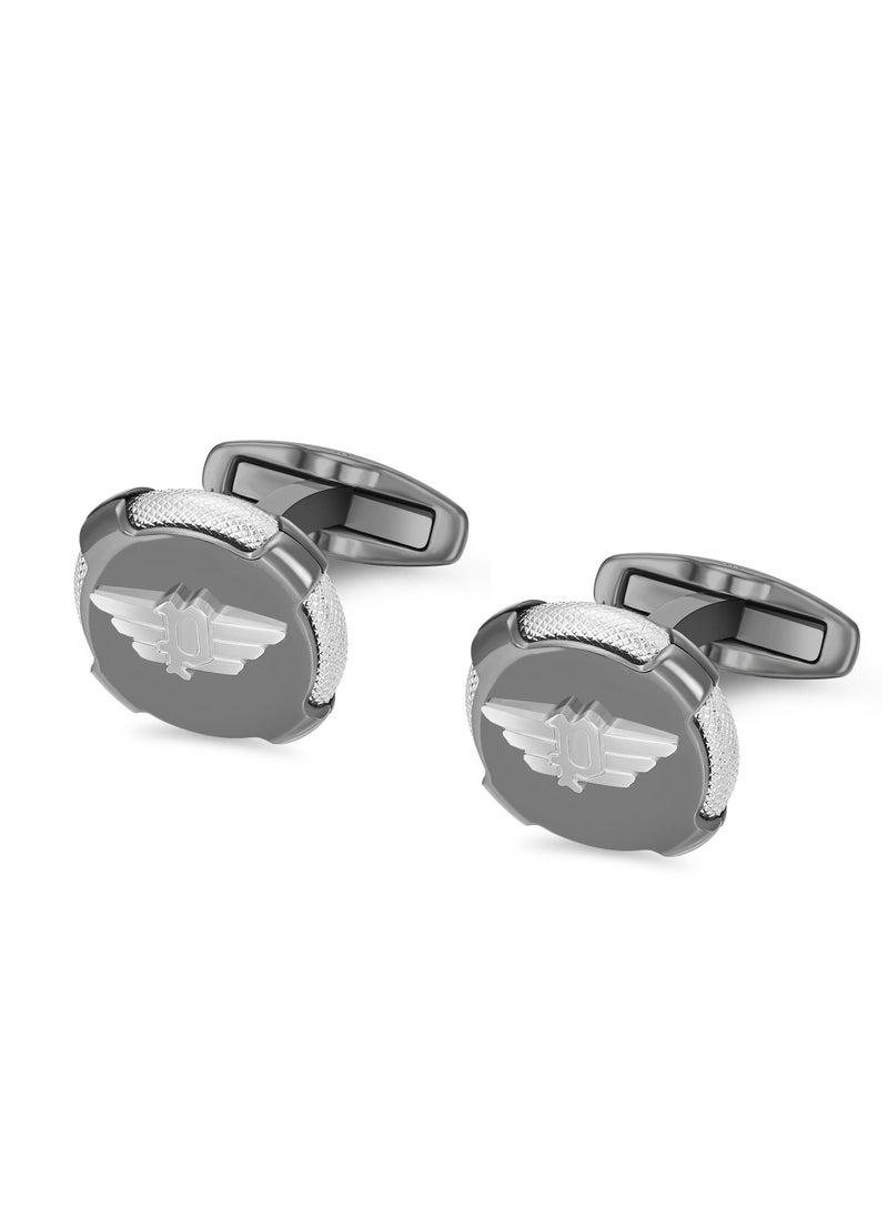 POLICE Knurl Grey Metal Stainless Steel Ring wing LogoCufflinks for Men  - Image 2