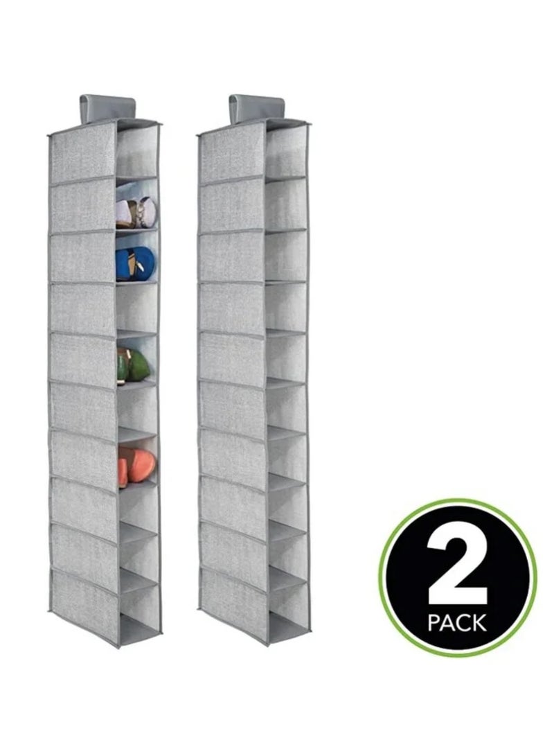 Soft Fabric Closet Organizer  Holds Shoes Handbags Clutches Accessories 10 Shelf Over Rod Hanging Storage Unit Textured Print 2 Pack  - Image 1