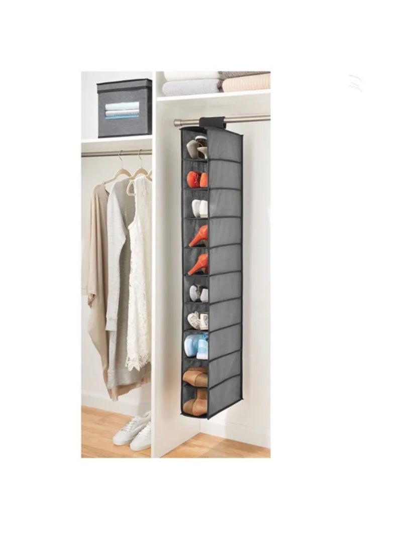 Soft Fabric Closet Organizer  Holds Shoes Handbags Clutches Accessories 10 Shelf Over Rod Hanging Storage Unit Textured Print 2 Pack  - Image 2