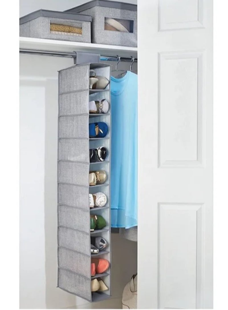 Soft Fabric Closet Organizer  Holds Shoes Handbags Clutches Accessories 10 Shelf Over Rod Hanging Storage Unit Textured Print 2 Pack  - Image 3