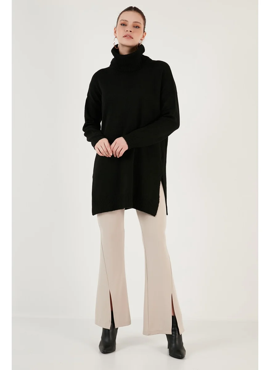 ليلا Regular Fit Side Slit Turtleneck Long Knitwear Sweater Women's Sweater 4616141Y