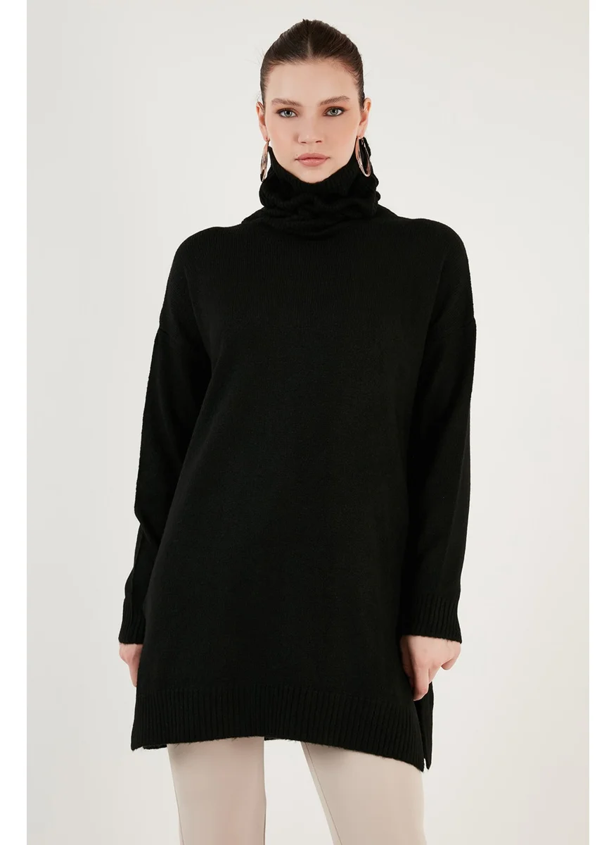 ليلا Regular Fit Side Slit Turtleneck Long Knitwear Sweater Women's Sweater 4616141Y