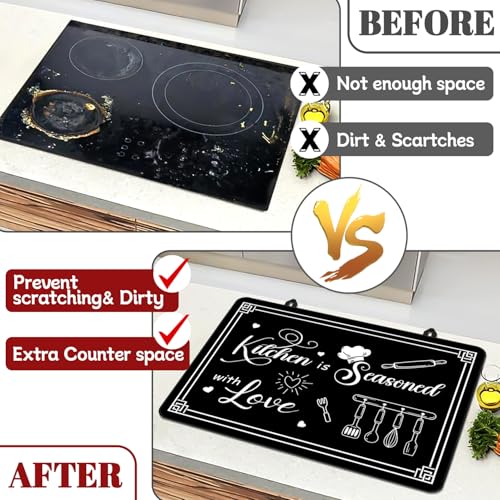 BZFJZG Black Stove Cover Kitchen is Seasoned with Love Heat Resistant Glass Top Stove Cover Protector 28x20 inch Cooktop Cover for Kitchen Ceramic Stove Top Dish Drying Mats - Image 3