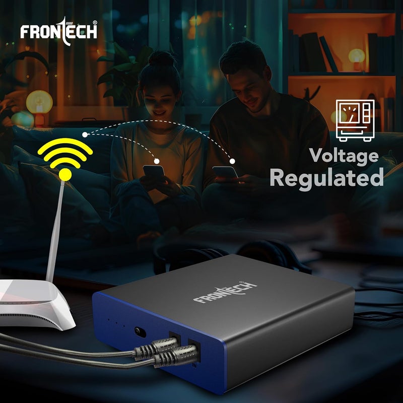 FRONTECH بطارية احتياطية صغيرة UPS – 2×2200 مللي أمبير (4400 مللي أمبير)، جهد 12 فولت DC منظم، حماية مدمجة من الارتفاعات، حتى 3.5 ساعات احتياطي للموجهات، كاميرات CCTV وصناديق الاستقبال (UPS-0022) - Image 3