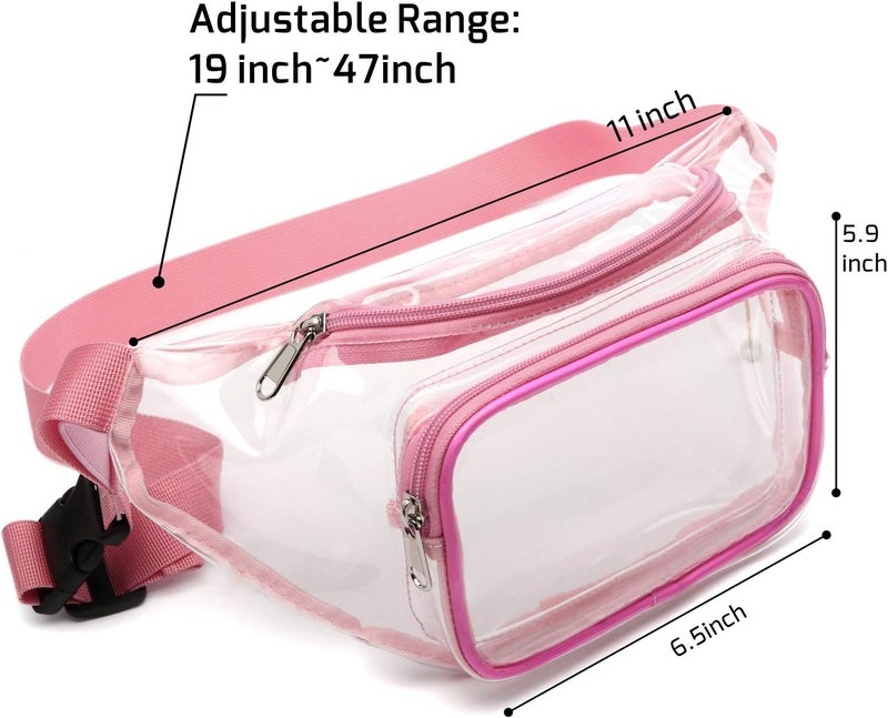 Veckle Clear Fanny Pack Stadium Approved - Adjustable Range 33” - 47“ Belt Bag for Women Men Fits Sport Events, Travel, Concerts, Transparent Stadium Waist Bag, Pink - Image 3
