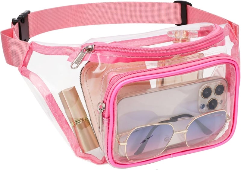 Veckle Clear Fanny Pack Stadium Approved - Adjustable Range 33” - 47“ Belt Bag for Women Men Fits Sport Events, Travel, Concerts, Transparent Stadium Waist Bag, Pink - Image 1