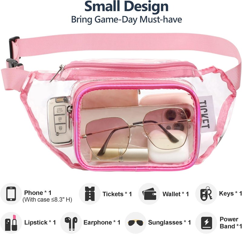 Veckle Clear Fanny Pack Stadium Approved - Adjustable Range 33” - 47“ Belt Bag for Women Men Fits Sport Events, Travel, Concerts, Transparent Stadium Waist Bag, Pink - Image 5