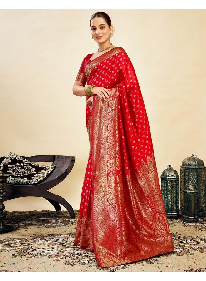 SIRIL Women's Jacquard Kanjivaram Soft Silk Saree Pure Silk Banarasi Saree With Unstitched Blouse Piece (4076S703_Dark Red) - Image 2