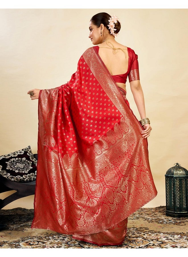 SIRIL Women's Jacquard Kanjivaram Soft Silk Saree Pure Silk Banarasi Saree With Unstitched Blouse Piece (4076S703_Dark Red) - Image 5