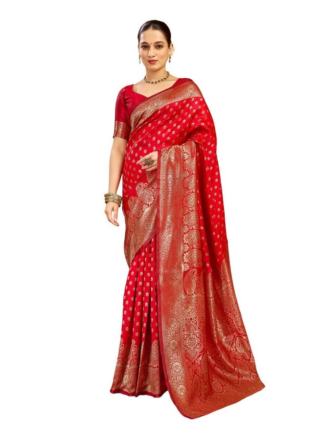 SIRIL Women's Jacquard Kanjivaram Soft Silk Saree Pure Silk Banarasi Saree With Unstitched Blouse Piece (4076S703_Dark Red) - Image 1