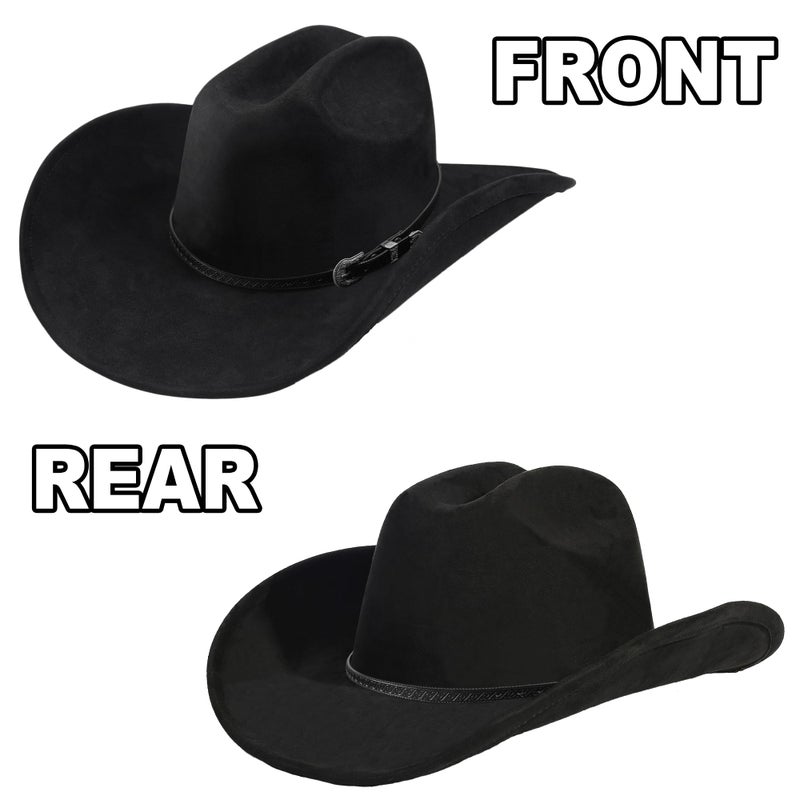 Foeran Western Cowboy Hat for Men Women,Shapeable Wide Brim Felt Fedora Classic Cowgirl Hats for Cowboys and Cowgirls,with bolo tie(US, Alpha, Large, X-Large, Black-A) - Image 3
