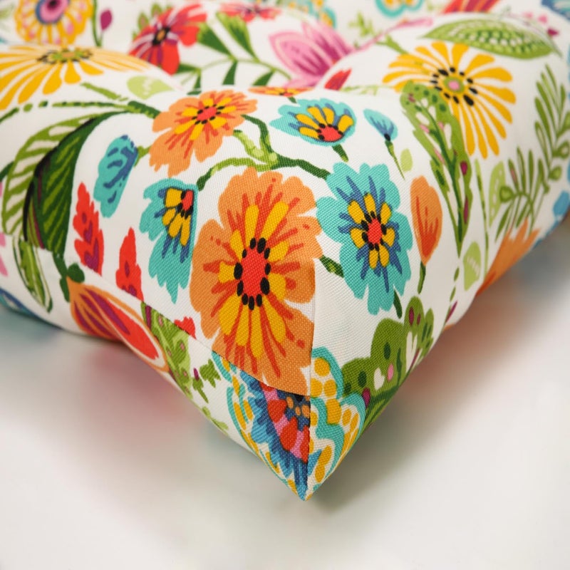 Pillow Perfect Bright Floral Indoor/Outdoor Tufted Wicker Chair Pad with Ties, 15.5" x 16", 2 Count, Blue/Purple Gregoire - Image 5