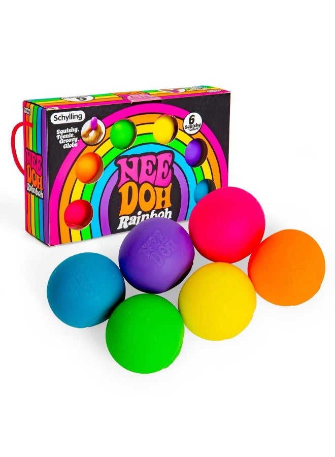 Needoh Rainbow Stress Balls - 6 Pack Squishy Fidget Toys, Sensory Stress Relief Balls for Kids & Adults, Colorful Groovy Globes for Anxiety & Focus - Image 1