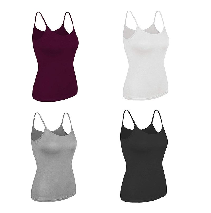 Neoteric Women's Adjustable Strap Slip Multicolour Camisole Top Inner wear - Pack of Four (Black, Grey, White, Maroon, 90cm) - Image 1