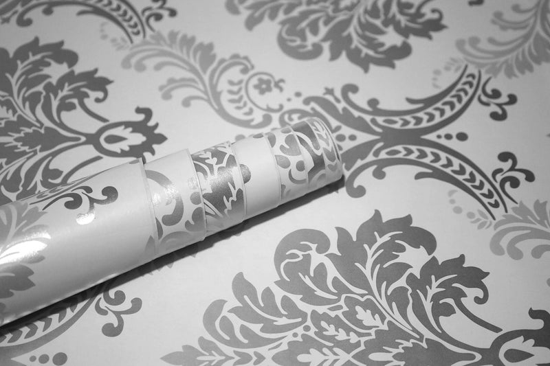 doodad Self Adhesive Wallpaper|45cm x 1000cm, Covers 48 sq. ft | Silver Wallpaper for Bedroom & Living Room | Damask PVC Wallpaper Waterproof Wall Stickers for Walls|Peel & Stick, Removable - Image 5