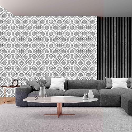 doodad Self Adhesive Wallpaper|45cm x 1000cm, Covers 48 sq. ft | Silver Wallpaper for Bedroom & Living Room | Damask PVC Wallpaper Waterproof Wall Stickers for Walls|Peel & Stick, Removable - Image 2