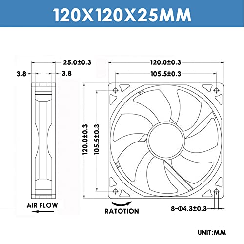 WINSINN 120mm Fan 24V Brushless 12025 120x25mm for Cooling PC Computer Case CPU Coolers Radiators - 2Pin - Image 2