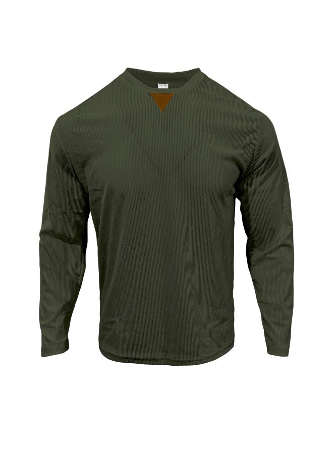 European And American Men's Spring And Autumn Textured V-neck Triangular Patch Casual Oversized Long Sleeve T-shirt