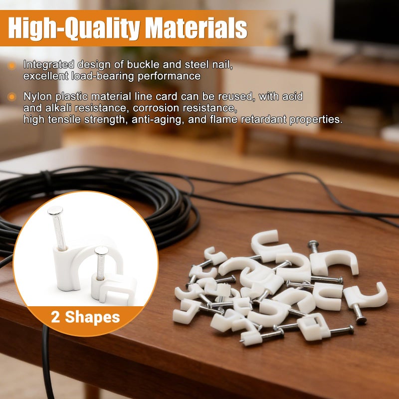 mankk 630PCS Cable Clips Nail in Cable Clips Wire Clips 4/5/6/8/10mm Round & Square Ethernet Cables Wall Clips for Cords RG6 RG59 CAT5 CAT6 RJ45 - Image 5