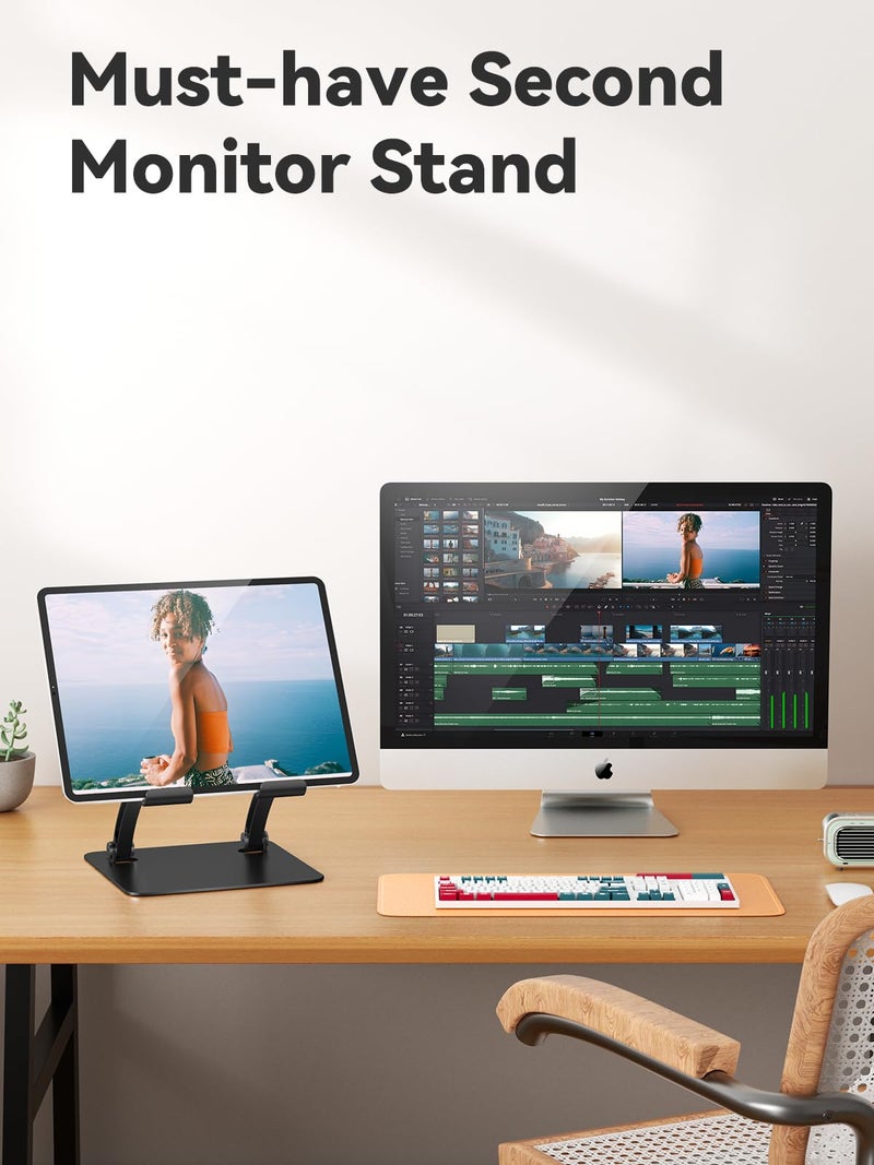 tounee Tablet Holder Stand, Dual Rod Adjustable Aluminum Desktop Stand, Compatible with 4.7-16.9" iPads, Surface Tablets, Portable Monitor, Kindle and More (Black) - Image 4