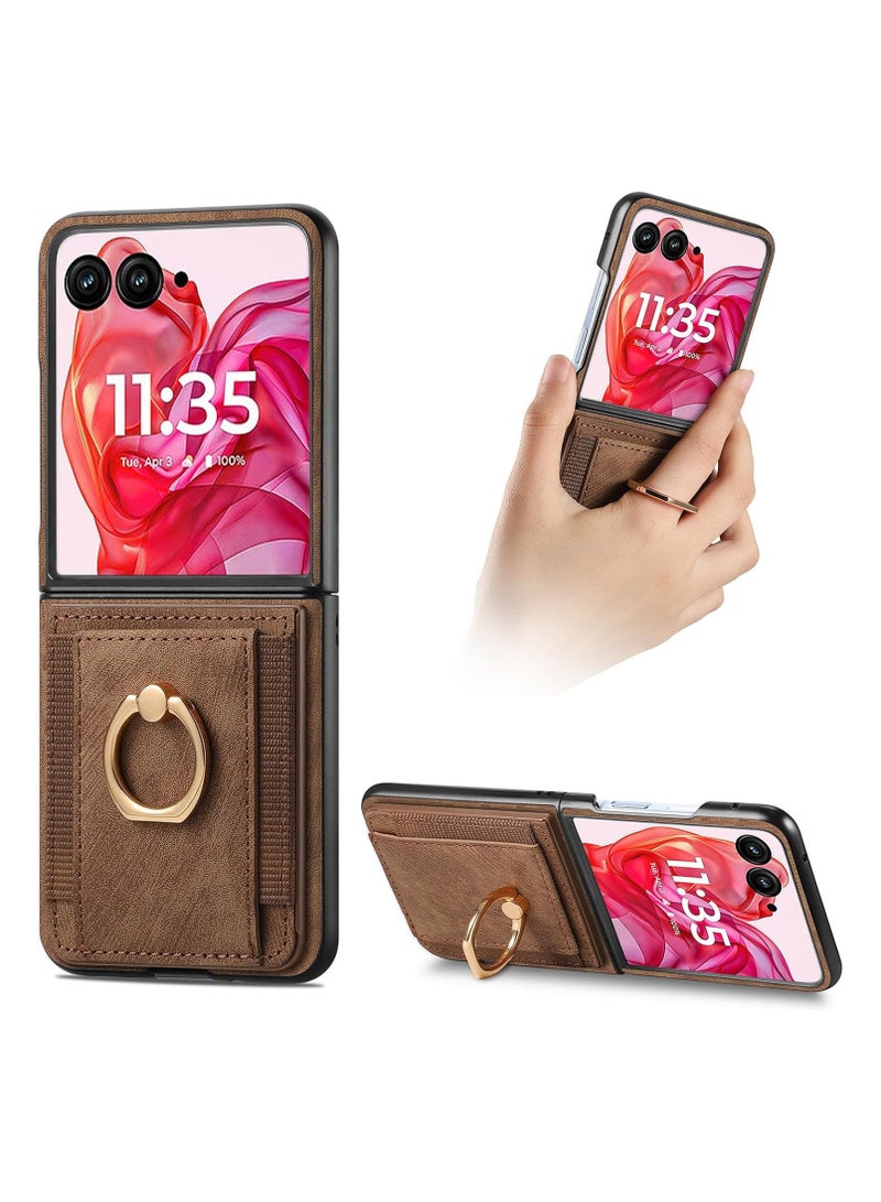 General Compatible with Motorola Moto Razr 50 Ultra 2024 Wallet Case, Ultra Thin Card Holder Case, Leather + TPU Frame Phone Cover, Multi-Function Case with Support Ring  - Image 1