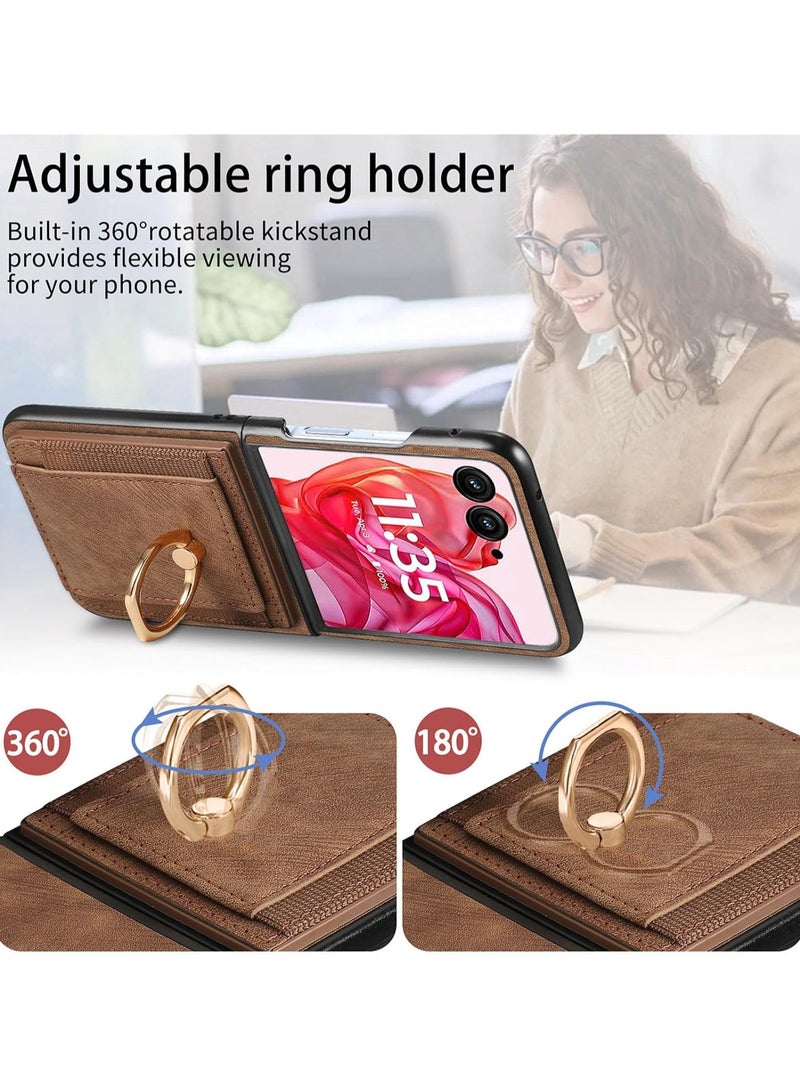 General Compatible with Motorola Moto Razr 50 Ultra 2024 Wallet Case, Ultra Thin Card Holder Case, Leather + TPU Frame Phone Cover, Multi-Function Case with Support Ring  - Image 3