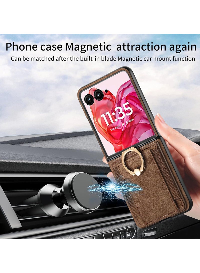 General Compatible with Motorola Moto Razr 50 Ultra 2024 Wallet Case, Ultra Thin Card Holder Case, Leather + TPU Frame Phone Cover, Multi-Function Case with Support Ring  - Image 4