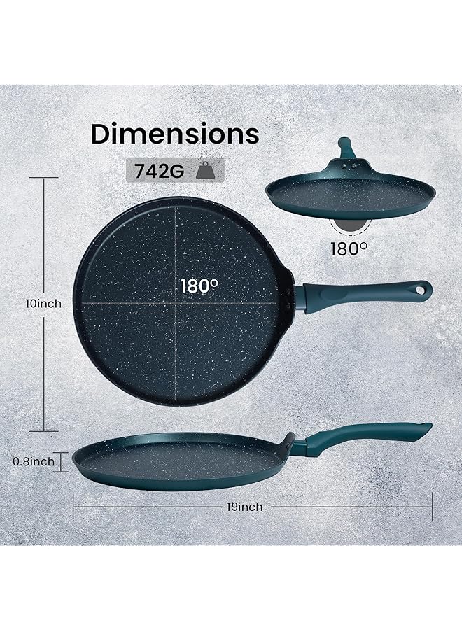 مقلاة دوسا تاوا جرانيت غير لاصقة مقاس 28 سم، قاعدة دوسا تاوا تعمل بالحث ومتوافقة مع الغاز ومقابض ناعمة الملمس، مقلاة دوسا تاوا مسطحة باللون الأسود - Image 2