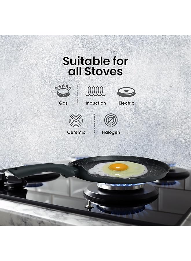 مقلاة دوسا تاوا جرانيت غير لاصقة مقاس 28 سم، قاعدة دوسا تاوا تعمل بالحث ومتوافقة مع الغاز ومقابض ناعمة الملمس، مقلاة دوسا تاوا مسطحة باللون الأسود - Image 5