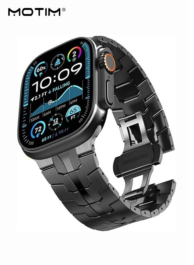 Motim Stainless Steel Apple Watch Replacement Band 49mm 45mm 44mm 42mm, Metal Strap with Folding Clasp for Apple Watch Series Ultra 8 7 6 5 4 3 2 1 for Men - Image 1