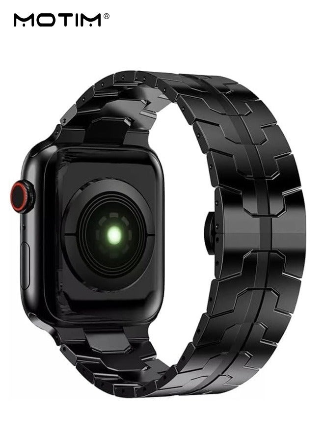 Motim Stainless Steel Apple Watch Replacement Band 49mm 45mm 44mm 42mm, Metal Strap with Folding Clasp for Apple Watch Series Ultra 8 7 6 5 4 3 2 1 for Men - Image 4