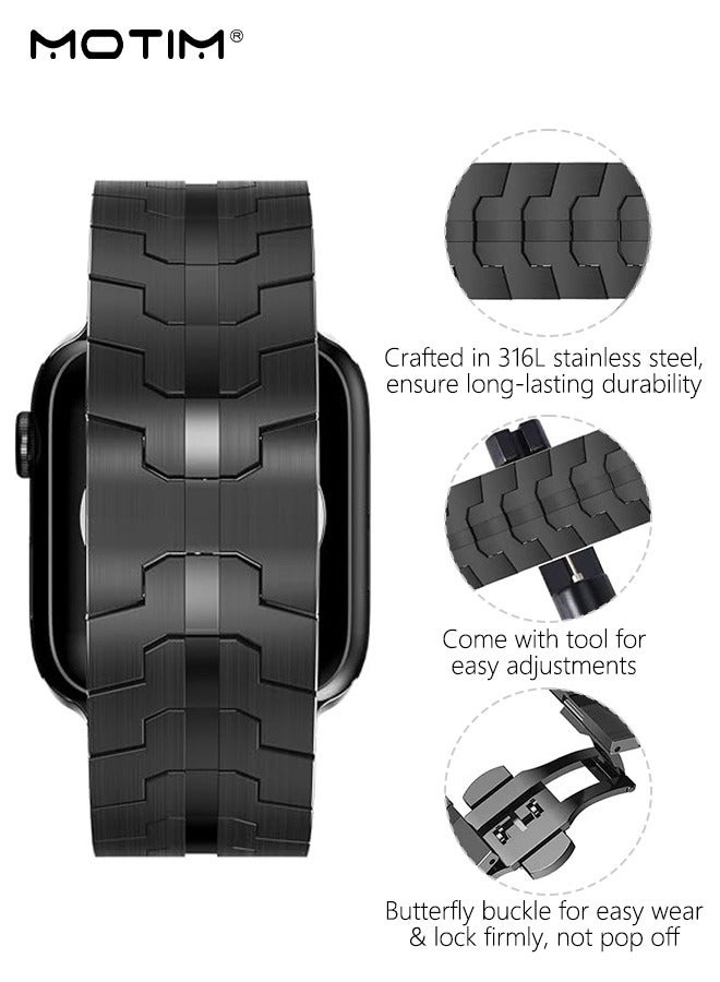 Motim Stainless Steel Apple Watch Replacement Band 49mm 45mm 44mm 42mm, Metal Strap with Folding Clasp for Apple Watch Series Ultra 8 7 6 5 4 3 2 1 for Men - Image 5