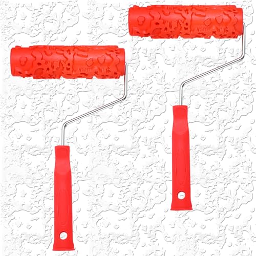 MBAIYO 2 Pcs 7'' Textured Paint Roller, Rubber Pattern Paint Texture Roller Drywall Texture Rollers for Ceiling Mud Clay Furniture Wall Decoration(EG323T) - Image 1