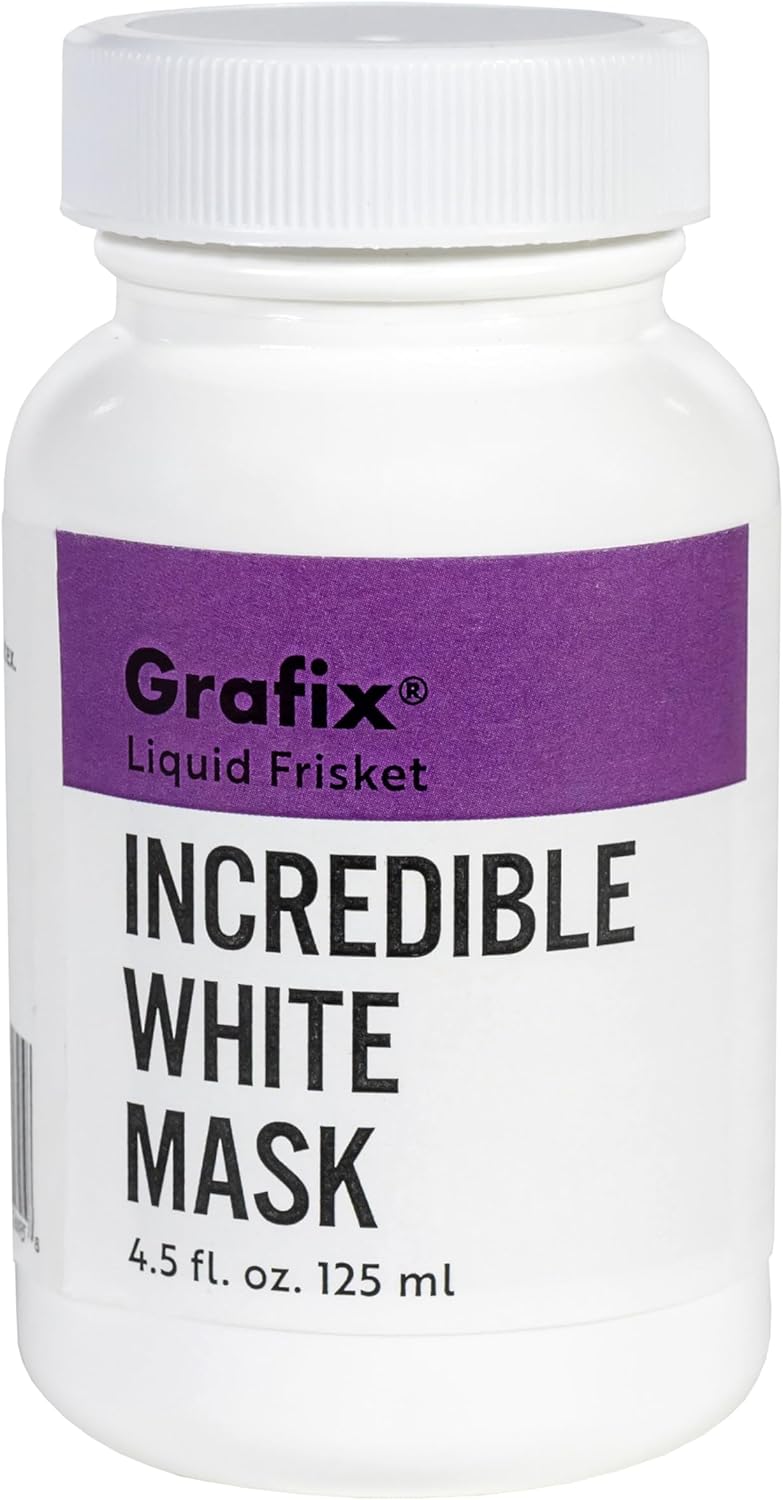 Grafix Incredible White Mask Liquid Frisket – Reliable Removable Latex Mask for Water-Based Mediums – Perfect for Use with Alcohol Inks, Watercolor, Acrylic Paint and More, 8.5 Ounce Bottle - Image 1