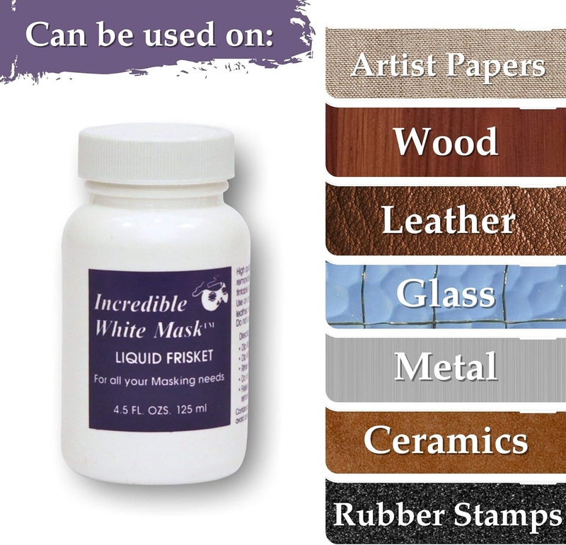 Grafix Incredible White Mask Liquid Frisket – Reliable Removable Latex Mask for Water-Based Mediums – Perfect for Use with Alcohol Inks, Watercolor, Acrylic Paint and More, 8.5 Ounce Bottle - Image 5