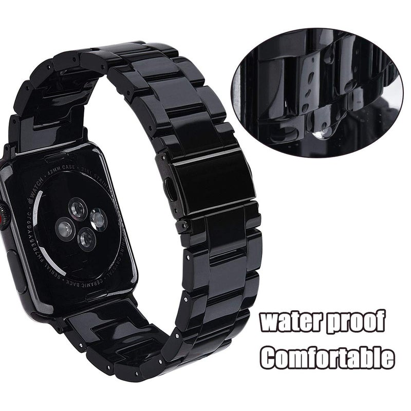 V-MORO Resin Strap Compatible with Apple Watch Band 41mm/40mm/42mm/38mm Series 11/10/9/8/7/6/5 Women Men Fashion Lightweight Wristband with Metal Buckle,iWatch Series 4/3/2/1/SE 2/SE (Black) - Image 4