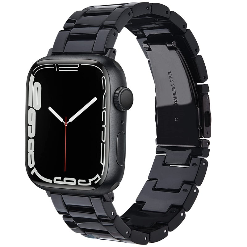 V-MORO Resin Strap Compatible with Apple Watch Band 41mm/40mm/42mm/38mm Series 11/10/9/8/7/6/5 Women Men Fashion Lightweight Wristband with Metal Buckle,iWatch Series 4/3/2/1/SE 2/SE (Black) - Image 1