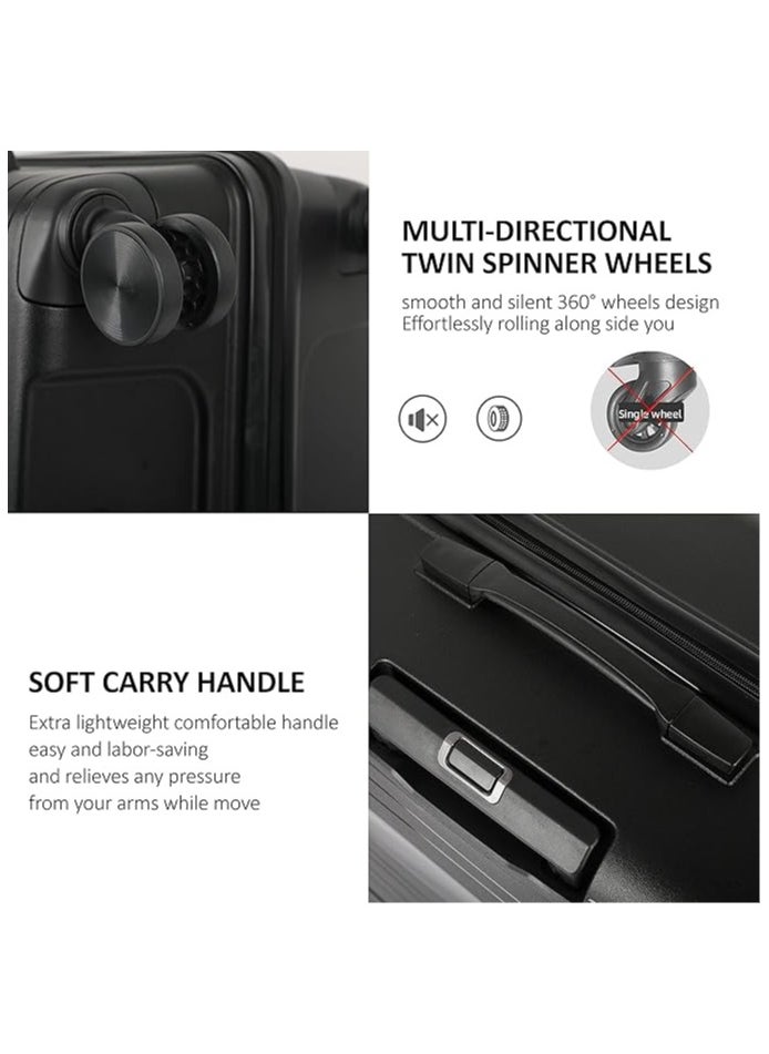 WDA - WDA Hardshell Luggage Set, 3-Piece Spinner Suitcases, 20/24/28 inch, Black - Image 1