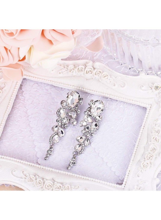 BriLove Wedding Bridal Clip On Earrings For Women Bohemian Boho Crystal Multiple Teardrop Chandelier Dangle Earrings Clear Silvertone - Image 3