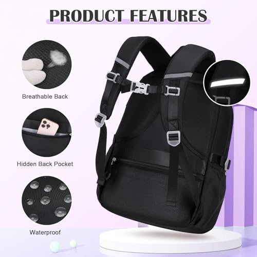 DIGOBAY Backpack for Girls - 3PCS Girls Backpack with Lunch Box & Pencil Pouch Plaid School Backpacks for Elementary Middle High College School Bookbag for Teen Girl Kids Students Blackpurple - Image 4
